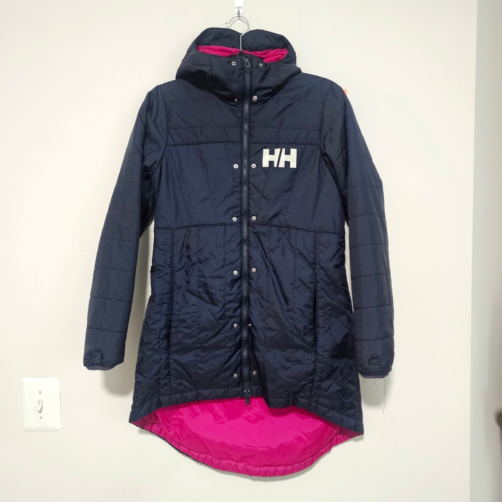 Helly Hansen Insulated Parka Women Small Navy Blue Pink Hooded Gorpcore Coat